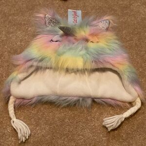NWT Girls rainbow unicorn fleece lined hat OSFM 🦄